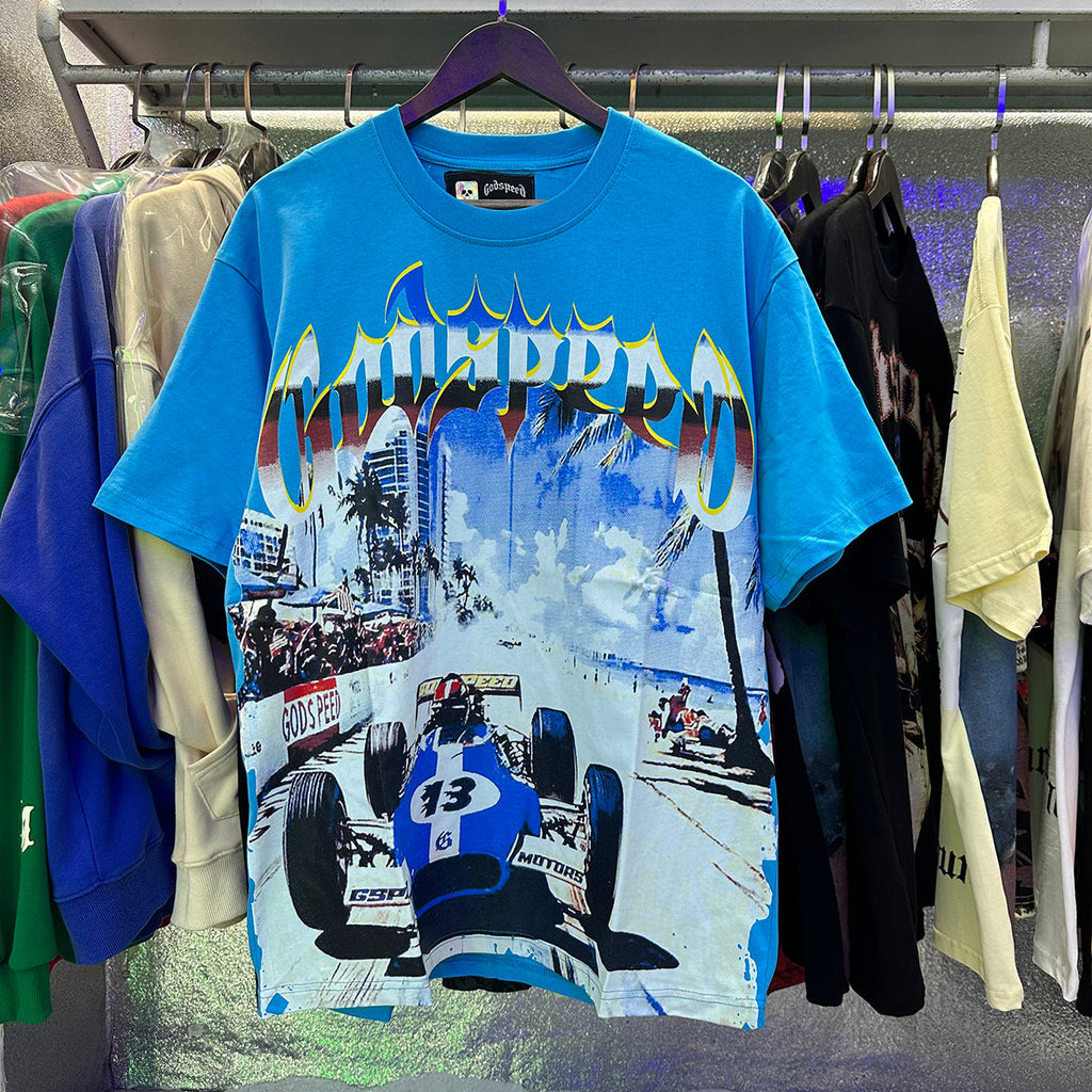 Godspeed T-shirts Beach Road Racing Printed Cotton Casual Short Sleeves Men and Women