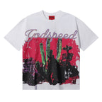 Godspeed T-shirts Western Skull Denim Cactus Print Cotton Casual Short Sleeve Men and Women