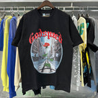 Godspeed T-shirts Street View Rose Print Cotton Casual Short Sleeve Men and Women